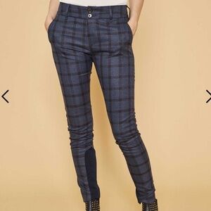 Mos Mosh Women’s pants Blake Carli Viscose blend Plaid Tartan Blue Academia Sz S